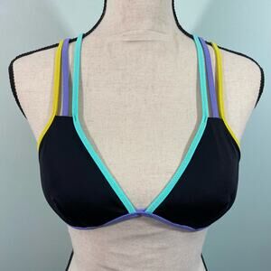 Victoria's Secret Black Triple Straps Trim Bikini Top Size M
